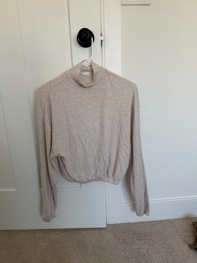 Garage Light Beige Ribbed Mock Neck Sweater